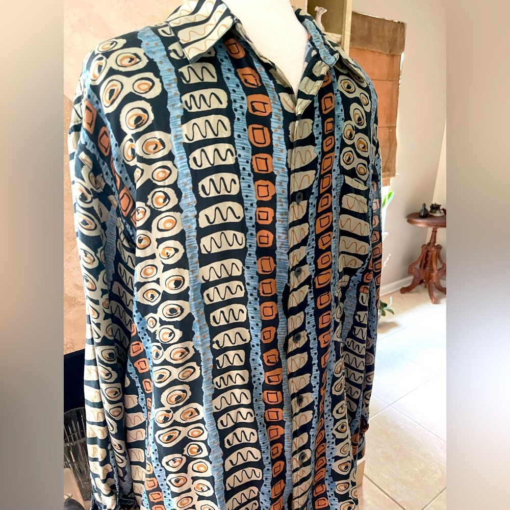 Vintage Retro 100% Silk Abstract Button Down Shirt L 48 Pristine Cezar Cool Jazz